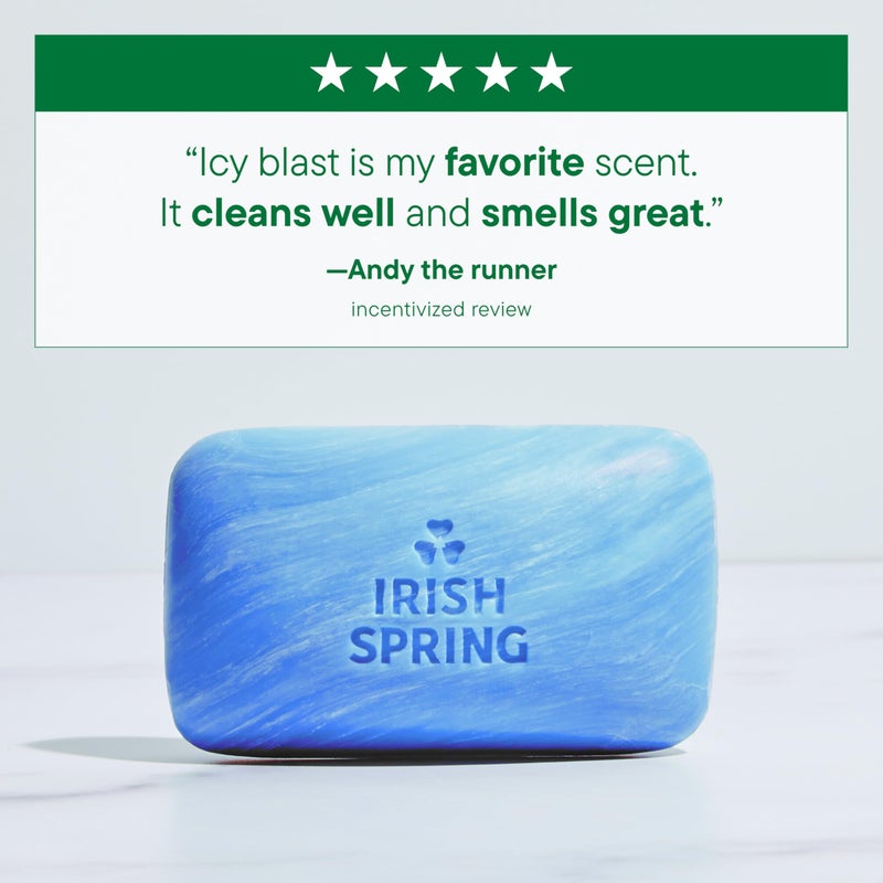 Irish Spring صابون بار آيريش سبرينغ آيسي بلاست للرجال، صابون للرجال، رائحة منعشة ونظيفة لمدة 12 ساعة، صابون للرجال لغسل اليدين والجسم، لطيف على البشرة، علبة قابلة لإعادة التدوير، 24 قطعة، 3.7 أونصة - Image 3